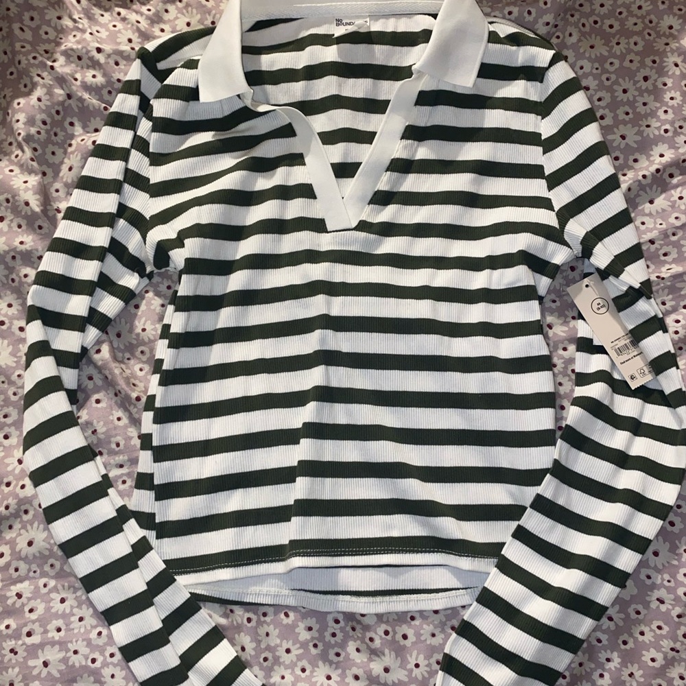 No Boundaries Green and White Striped Top
